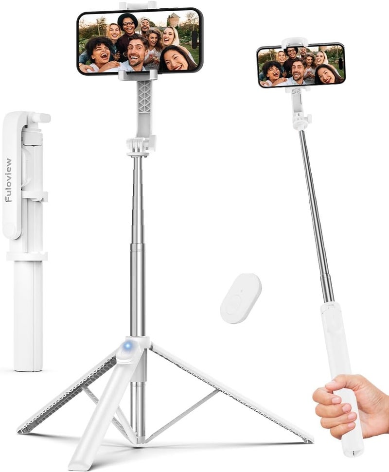Fuloview 67‘’ Selfie Stick, Phone Tripod with Wireless Remote Control, Portable Selfie Stick Tripod for Photograph, Live Streaming, Video Recording, Compatible with All Cell Phones, White - Image 1